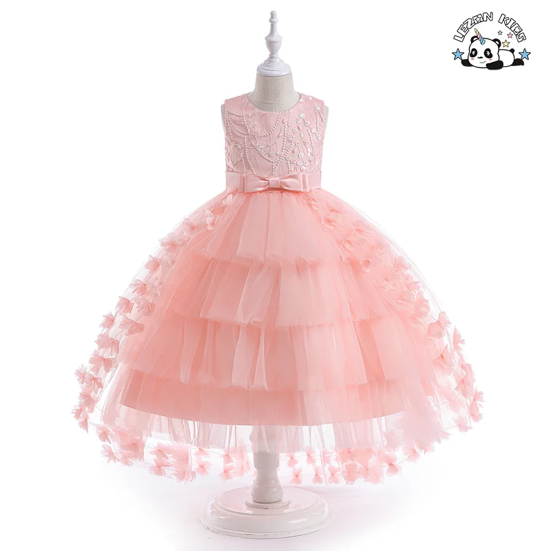LEZONKIDS - Popular Pearls Beaded Ruffle Flower Girl Dress Kids Birthday Party Girls Formal Dress for Girls